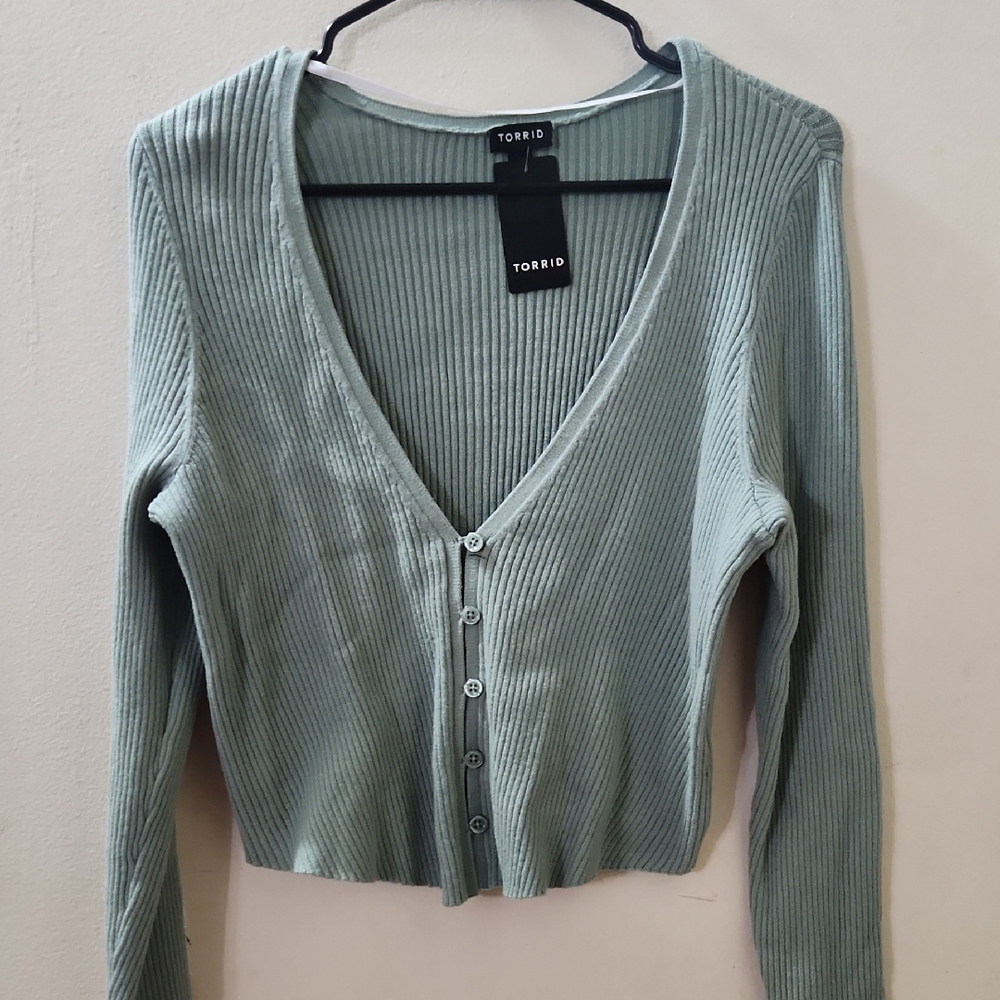 Torrid Sage Green Ribbed Button-Up Shrug Cardigan